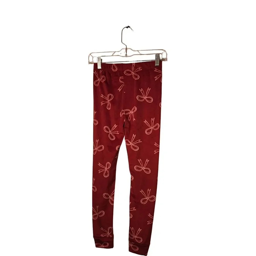 Red With Bows Fleece Long Sleeve Shirt Pull On Pants Sleep Set Girls Size 12